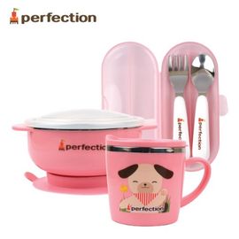 [PERFECTION] Baby Bowl Sets, Pink _ Baby Tableware, Baby food plate, Infant spoon, fork, cup, Non-Slip _ Made in KOREA